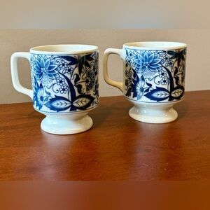 Two adorable blue and white fine china espresso mugs